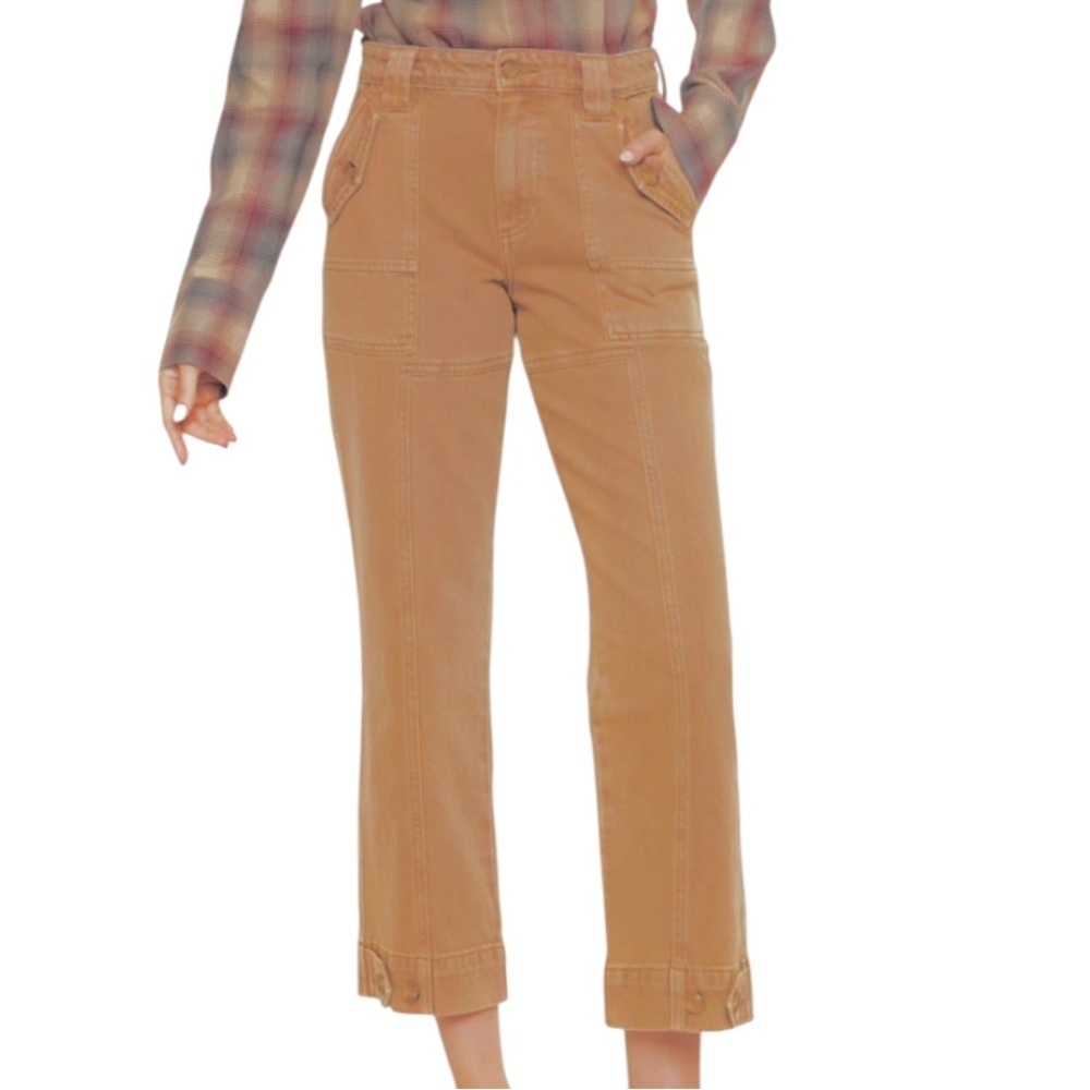 EUC KanCan Ronnie High Rise Straight Leg Crop Cargo Jeans Tan Size 13 / 30